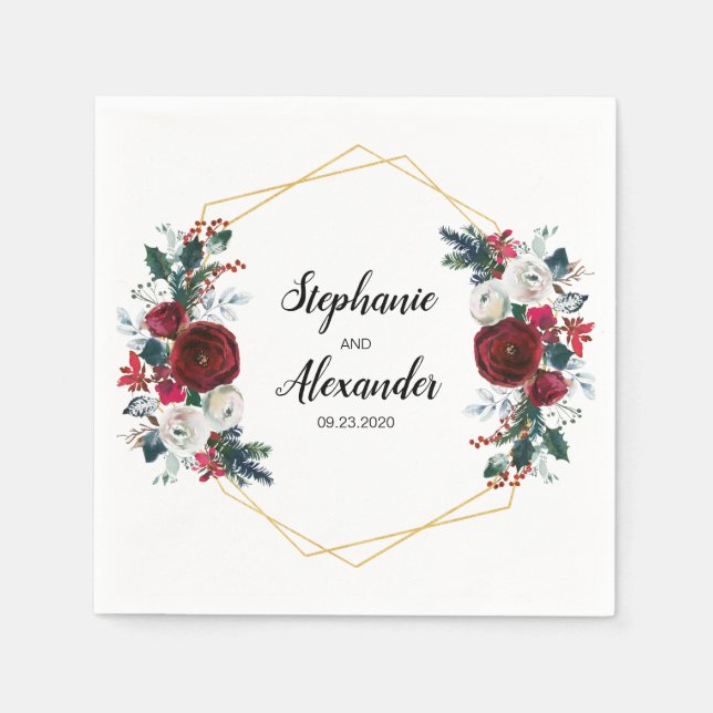 Guardanapo De Papel Flores de inverno geométricas Douradas da Frame Bu (Frente)