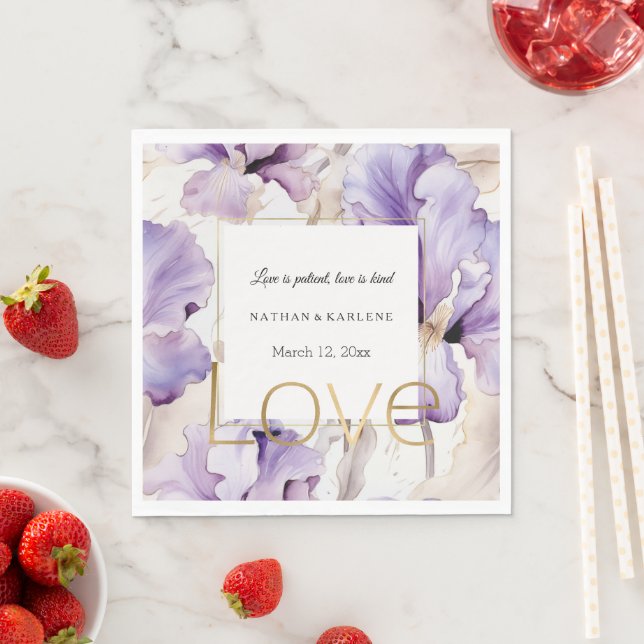 Guardanapo De Papel Flores de Íris Creme Roxo Lavanda Amor Casamento  (Insitu)