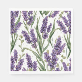 Guardanapo De Papel Flores de Lavanda Roxa Botânica Aquarela