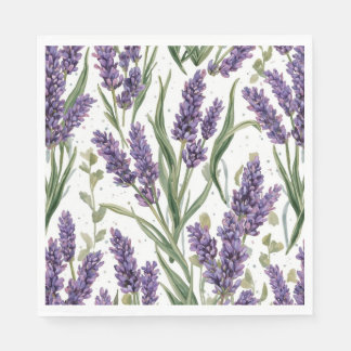 Guardanapo De Papel Flores de Lavanda Roxa Botânica Aquarela