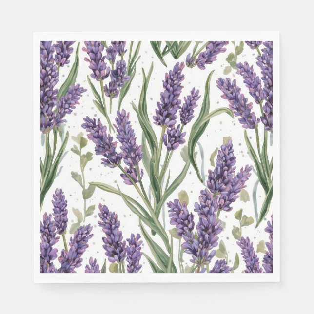 Guardanapo De Papel Flores de Lavanda Roxa Botânica Aquarela (Frente)