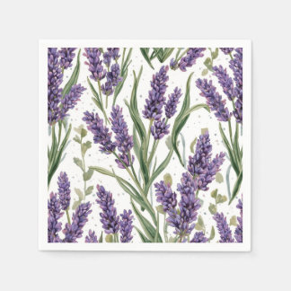Guardanapo De Papel Flores de Lavanda Roxa Botânica Aquarela