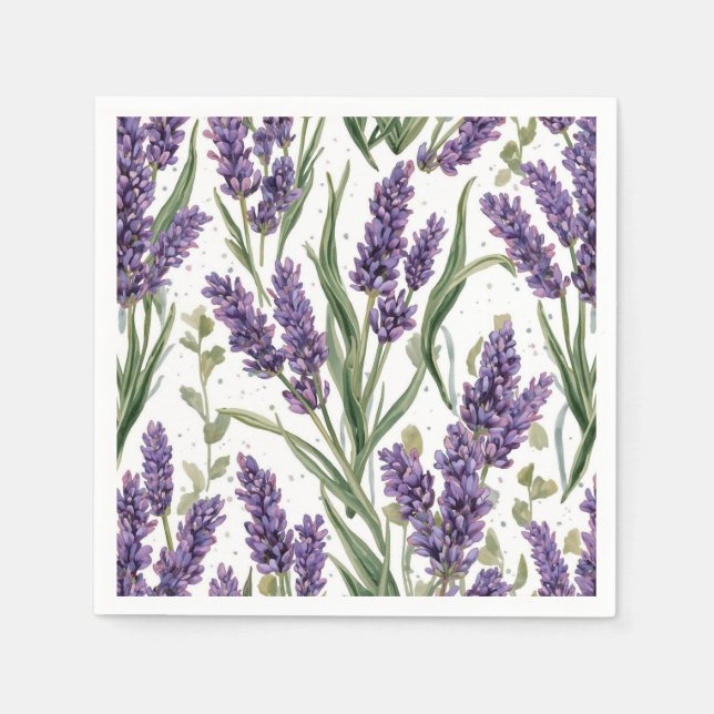 Guardanapo De Papel Flores de Lavanda Roxa Botânica Aquarela (Frente)