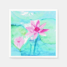 Flores de Lotus Rosa Pastel Aquarela