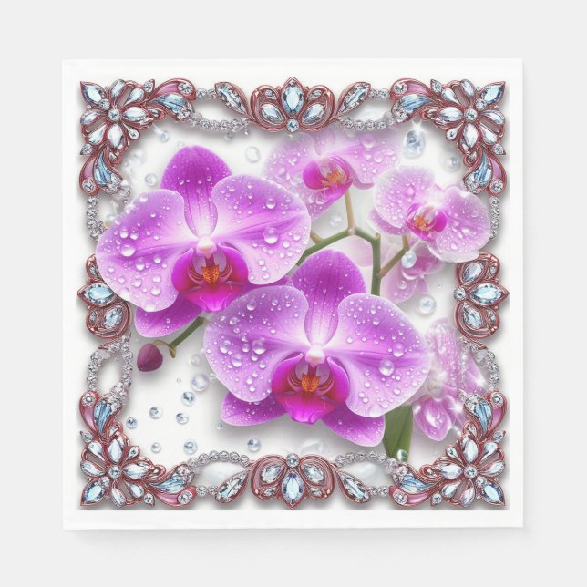 Guardanapo De Papel Flores de Orquídea Rosa Elegantes (Frente)