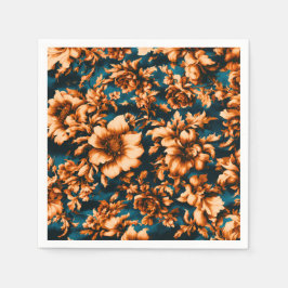 Guardanapo De Papel Flores de Ouro refinadas e luxuosas, folhas em azu