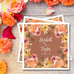 Guardanapo De Papel Flores de Outono em Chuveiro de Noiva de Terracota