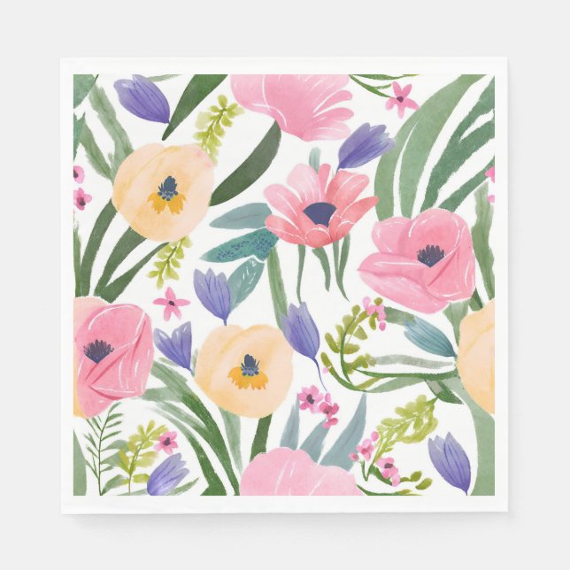 Guardanapo De Papel Flores de Primavera | Aquarela Floral Pastel (Frente)