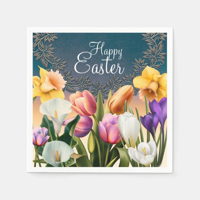 Guardanapo De Papel Flores de Primavera Moldura Floral Festa Chic Eleg (Frente)