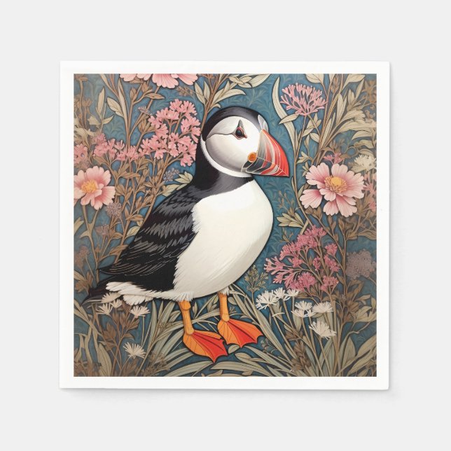 Guardanapo De Papel Flores De Puffin E De Thrift Marítimo William Morr (Frente)