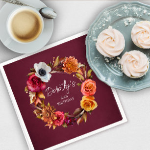 Guardanapo De Papel Flores de queda de tonalidade da Terra Burgundy 60