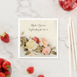 Guardanapo De Papel Flores de Rosa de Jardim Antiquado do casamento vi