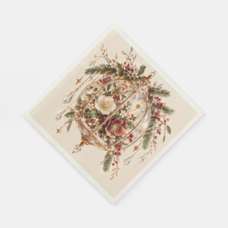 Guardanapo De Papel Flores de Vidro de Natal Borgonha Marfim