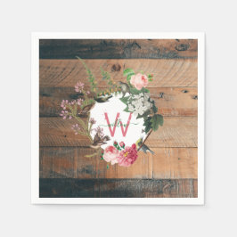 Guardanapo De Papel Flores De Vintagem De Madeira Rústica Monogramada