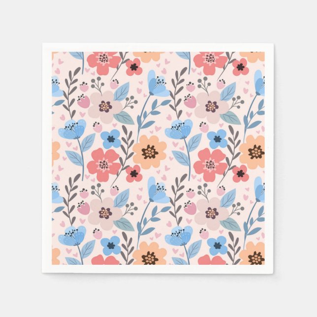 Guardanapo De Papel Flores Doce e Corações Pequenos Napkins (Frente)