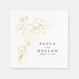 Guardanapo De Papel Flores Douradas, desenhadas à mão, Casamento Elega