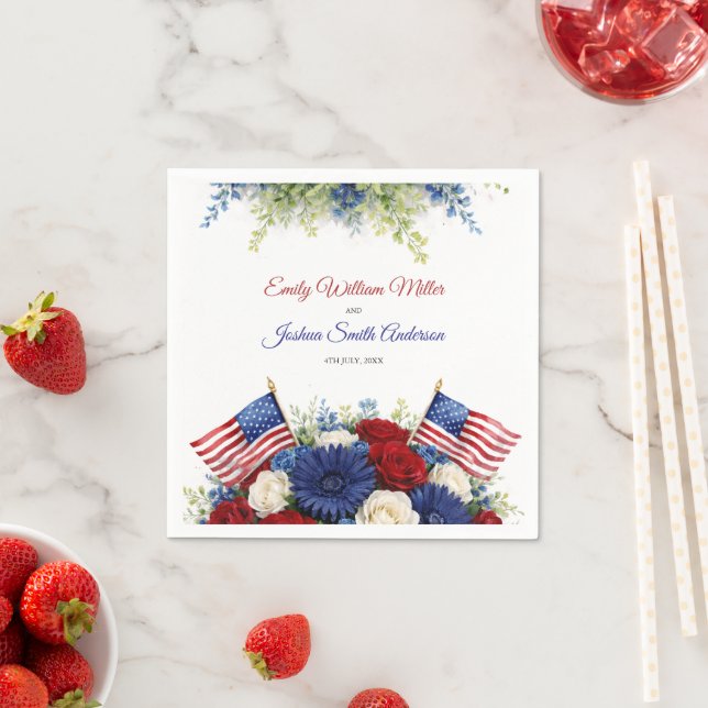 Guardanapo De Papel Flores e Bandeira de Casamento de 4 de Julho (Insitu)