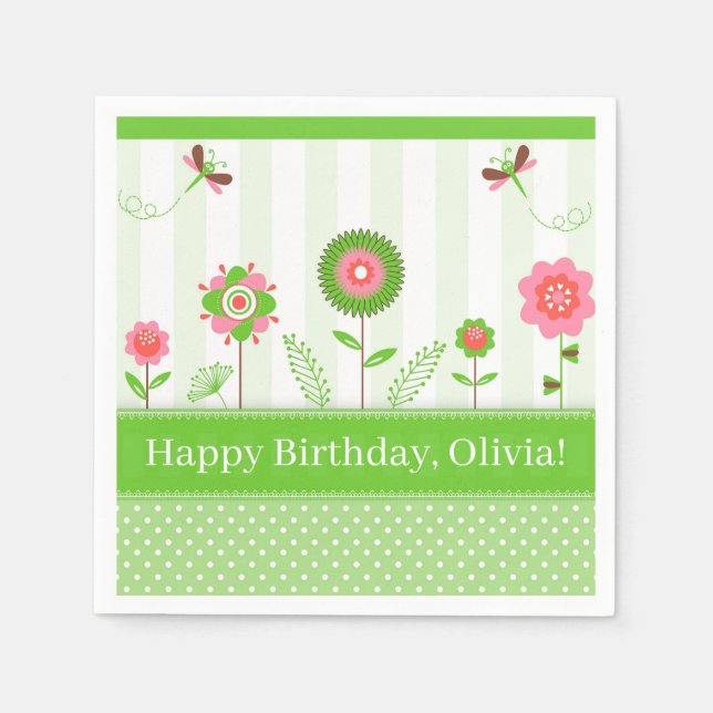 Guardanapo De Papel Flores e borboletas coloridas (Frente)