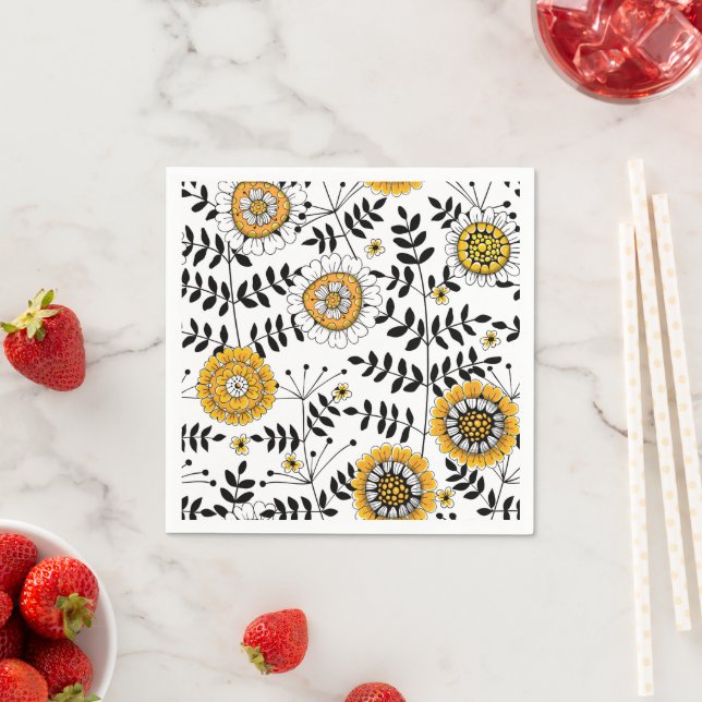 Guardanapo De Papel Flores e folhas de rabo em amarelo e preto (Insitu)