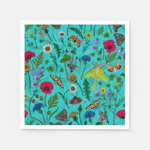 Guardanapo De Papel Flores e mariposas selvagens em teal