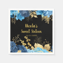 Flores Elegantes Azuis e Douradas Sweet Sixteen