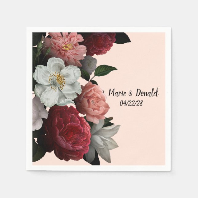 Guardanapo De Papel Flores Elegantes Borgonha e Rosa (Frente)