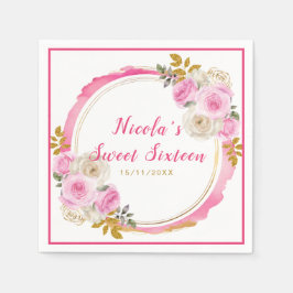 Guardanapo De Papel Flores Elegantes Douradas e Rosa Brilhantes Doce D