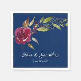 Guardanapo De Papel Flores Elegantes em Aquarela Casamento Azul Marinh