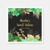 Flores Elegantes em Verde e Dourado Sweet Sixteen
