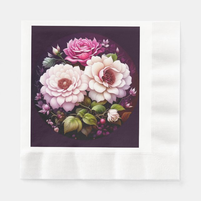 Guardanapo De Papel Flores em Aquarela Rosa e Roxo (Frente)