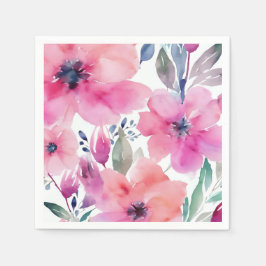 Guardanapo De Papel Flores em Flor | Flores Cor-de-Rosa Pintadas à Agu