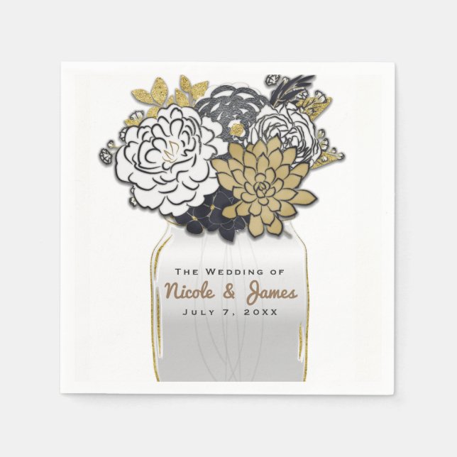 Guardanapo De Papel Flores em Pote de Pedra Cinza Rústico Dourado Flor (Frente)
