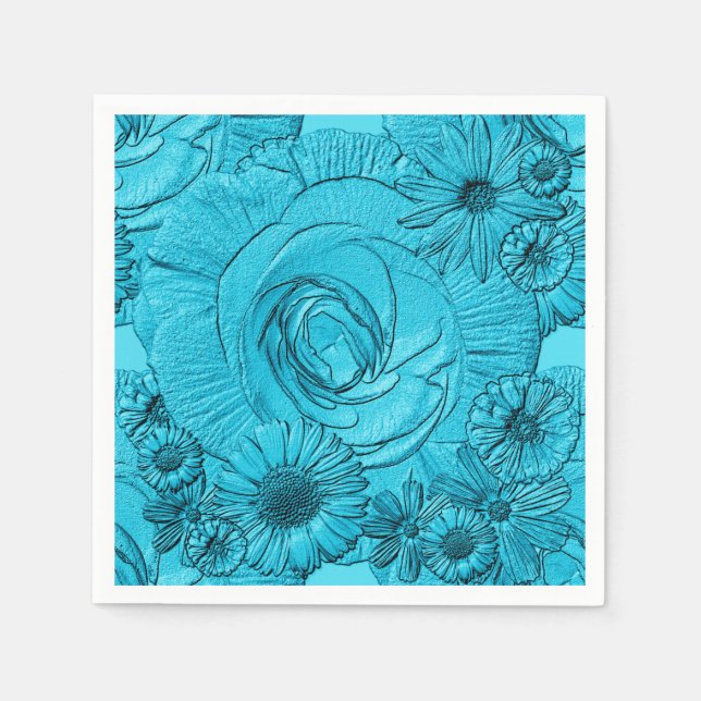 Guardanapo De Papel Flores Emboscada - Lt Blue-COCKTAIL NAPKINS (Frente)