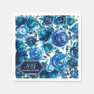 Guardanapo De Papel Flores Florais Azul Índigo Elegante Chique Casamen