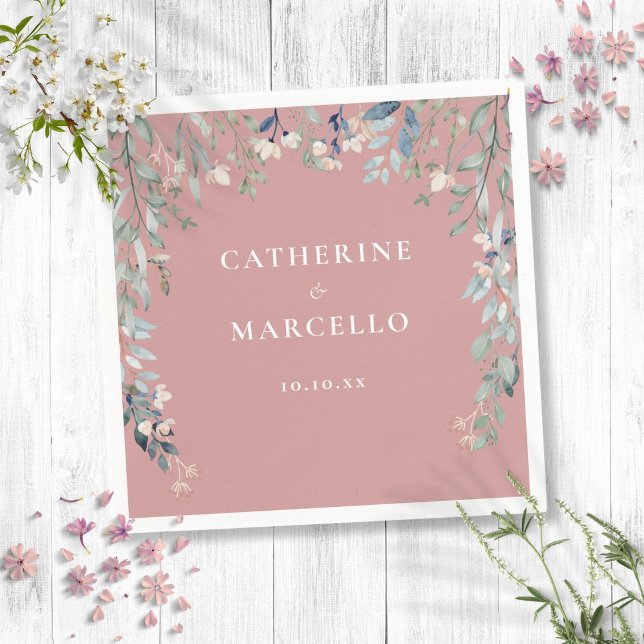 Guardanapo De Papel Flores Florais Cascata Dusty Rosa Pink Casamento (Wildflowers Floral Cascade Dusty Rose Pink Wedding Napkins)