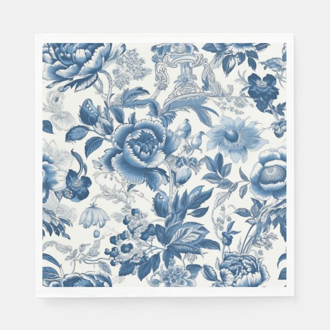 Guardanapo De Papel Flores Florais de Chinoiserie Blue e White Peonies (Frente)
