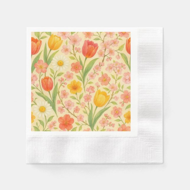Guardanapo De Papel Flores fofas com padrão de Páscoa/primavera (Frente)