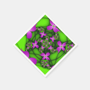 Guardanapo De Papel Flores Fractais Abstratas Modernas Rosa Verde Neon