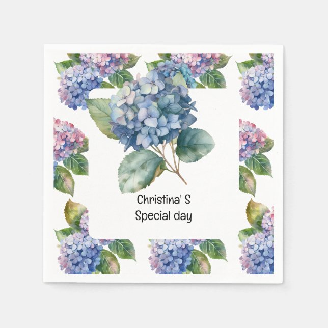 Guardanapo De Papel Flores Hydrangea flora florista amante aquarela (Frente)