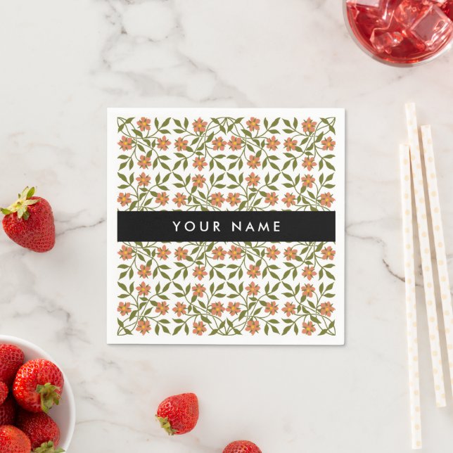 Guardanapo De Papel Flores Laranja, Padrão Floral, Boho, Seu Nome (Insitu)
