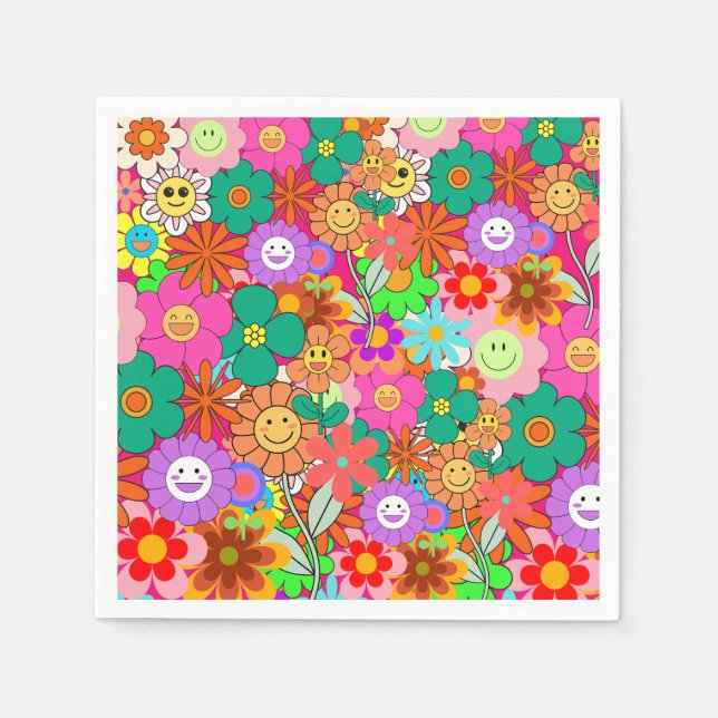Guardanapo De Papel Flores Retro Groovy Boho Hippie (Frente)