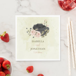 Guardanapo De Papel flores rosa com blush preto casamento