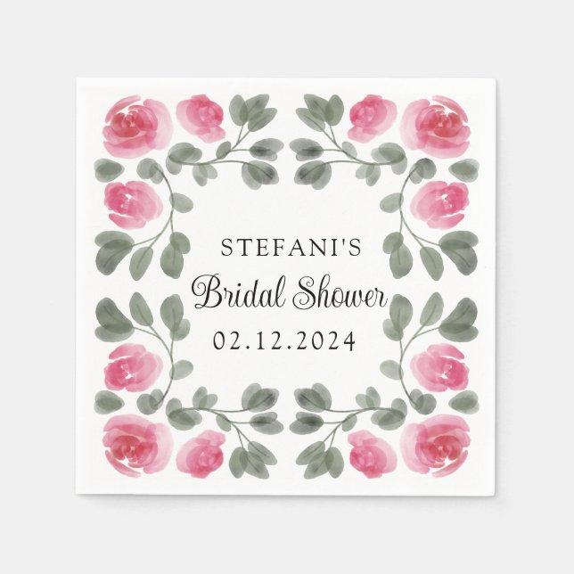 Guardanapo De Papel Flores Rosa Rosa Cor-de-Água, Personalizadas (Frente)