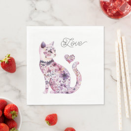 Guardanapo De Papel Flores Rosa Roxo Bege Coração Amor Gato Aniversári