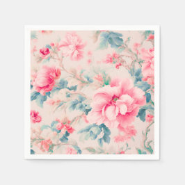 Guardanapo De Papel Flores rosa suaves e folhas cerulanas