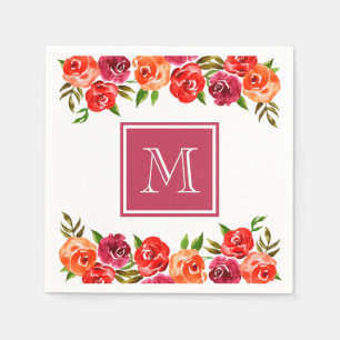 Guardanapo De Papel Flores Rosa Vermelho Laranja Monogramadas