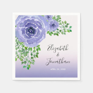 Guardanapo De Papel Flores Roxas e Verdura em Aquarela para Casamento
