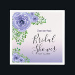 Guardanapo De Papel Flores Roxas Elegantes | Chá de Noiva<br><div class="desc">Este guardanapo de chá de noiva elegante apresenta flores roxas acentuadas com folhagem verde. O gráfico aparece no lado esquerdo e o texto popular em estilo manuscrito é usado para as palavras "Chá de Noiva". Personalize com o nome da noiva e a data do chá.</div>