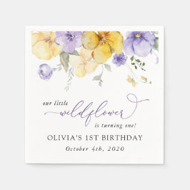 Guardanapo De Papel Flores Roxas, Flores Amarelas, Primeiro Aniversári