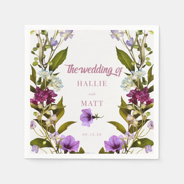 Guardanapo De Papel Flores Roxas Rosa | Bloom Wedding (Frente)